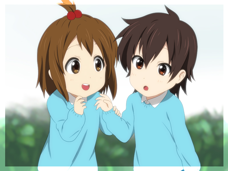 age_progression brown_eyes brown_hair child hair_bobbles hair_ornament hirasawa_yui ikari_manatsu k-on! kindergarten manabe_nodoka multiple_girls school_uniform short_hair young