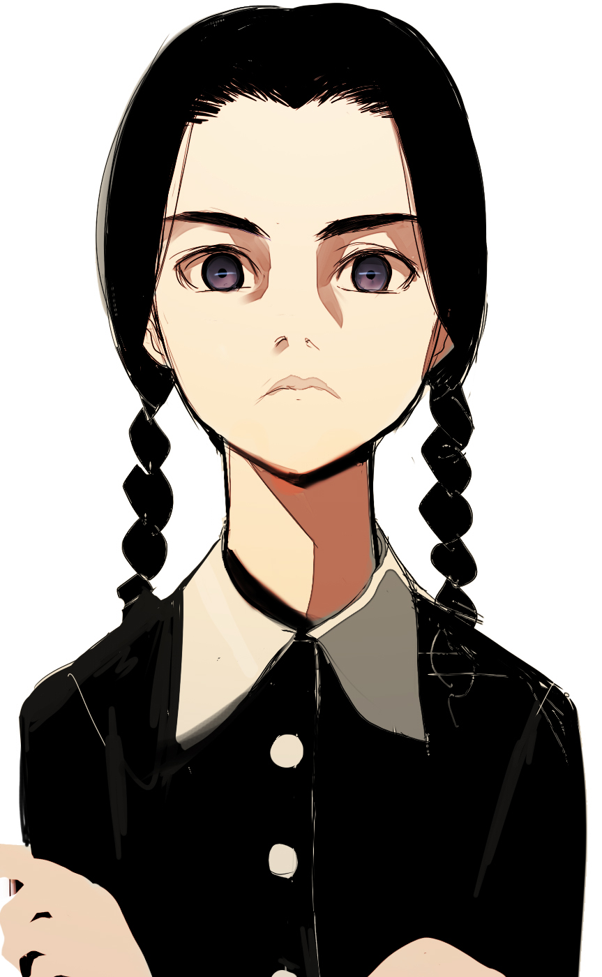 addams_family braid face highres lips sorethroat twin_braids wednesday_addams