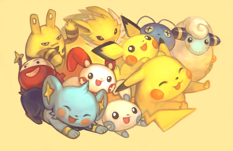 chinchou electrode elekid jolteon mareep minun mouse no_humans pichu pikachu plusle pokemon pokemon_(creature) sheep shinx simple_background