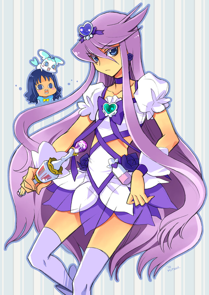 alternate_costume coffret coffret_(heartcatch_precure!) cure_moonlight flower flower_tact heartcatch_precure! heartcatch_pretty_cure! kurumi_erika long_hair magical_girl mitsui_tomosumi multiple_girls precure pretty_cure purple_eyes purple_hair purple_rose rose thighhighs tsukikage_yuri very_long_hair violet_eyes