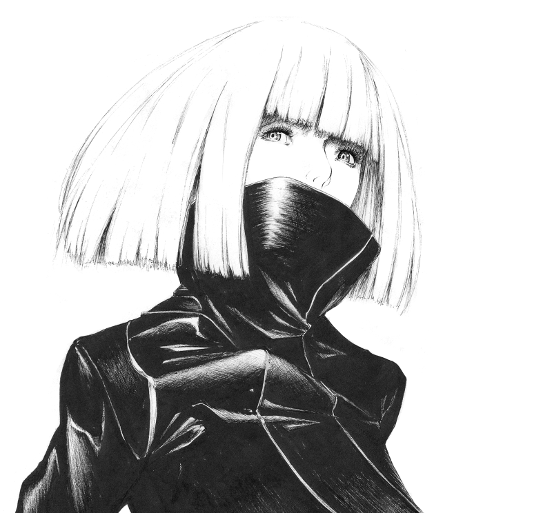 coat high_collar lady_gaga lady_gaga_(copyright) monochrome sawasawa solo