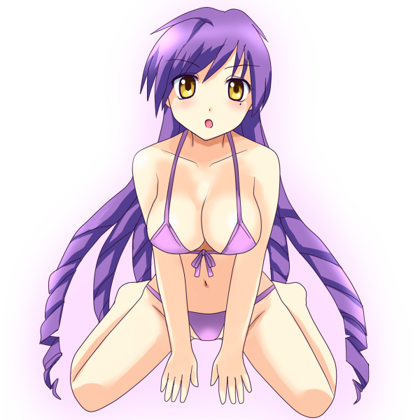 breasts caren_(mermaid_melody_pichi_pichi_pitch) cleavage drill_hair jewelry kneeling mermaid_melody_pichi_pichi_pitch miru necklace purple_hair swimsuit yellow_eyes