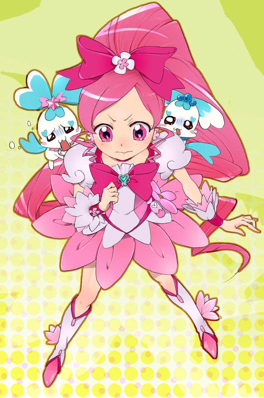 chypre_(heartcatch_precure!) coffret_(heartcatch_precure!) cure_blossom hanasaki_tsubomi heartcatch_precure! highres kaisen long_hair magical_girl pink_eyes pink_hair ponytail precure thigh-highs thighhighs very_long_hair