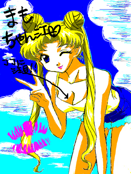 bishoujo_senshi_sailor_moon cleavage sailor_moon seiyuu_joke tsukino_usagi wink