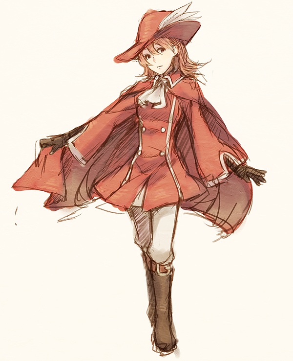 boots cape feathers final_fantasy final_fantasy_iii gloves hat orange_hair pants red_mage refia short_hair solo weee_(raemz)