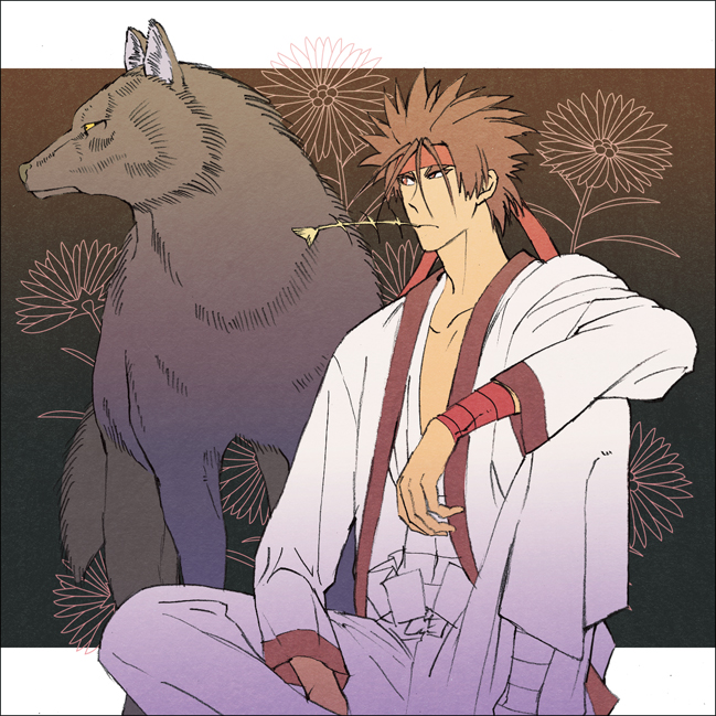 brown_hair flower male rurouni_kenshin sagara_sanosuke shinki_(ed4th6262) wolf