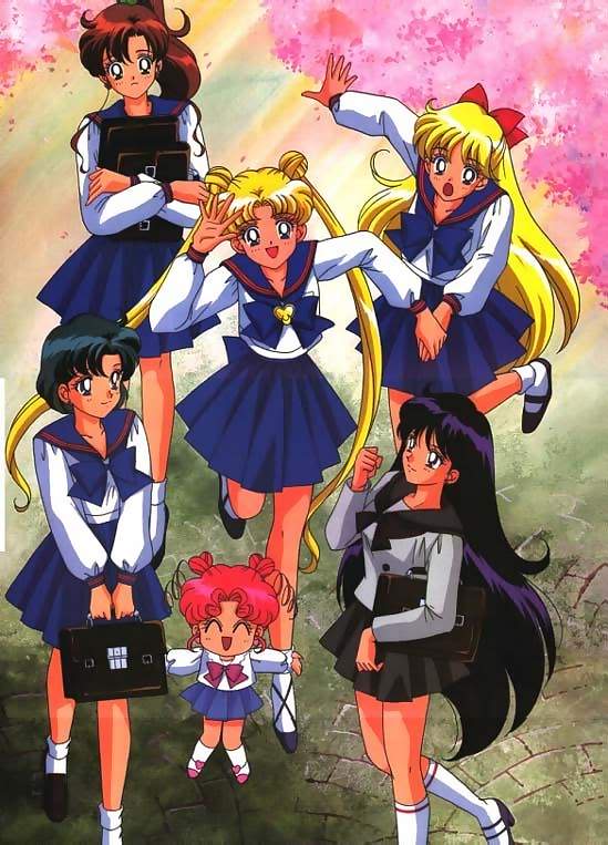 aino_minako bishoujo_senshi_sailor_moon books chibi_chibi hino_rei kino_makoto mizuno_ami official_art school school_uniform tsukino_usagi