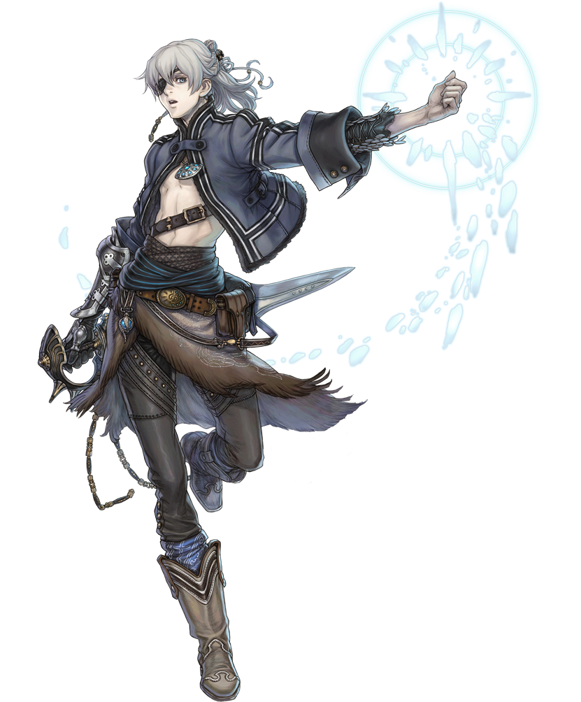 1boy :o abs androgynous armor bangs beads belt belt_buckle belt_pouch blue_eyes boots braid chains chest clenched_hand clothed cowboy_boots eyepatch fighting_stance fist fujisaka_kimihiko full-body fur_trim gauntlets grey_hair hair_between_eyes hair_ornament ice jackal_(last_story) jacket jewelry leg_lift long_hair looking_at_viewer magic male midriff navel necklace nintendo official_art open_clothes open_mouth open_shirt outstretched_arm pants pendant ponytail pose pouch running shirt short_hair side_braid silver_hair simple_background sleeves_folded_up solo standing standing_on_one_leg steampunk strap sword the_last_story transparent_background turtleneck weapon white_background wide_sleeves yuris_(the_last_story)