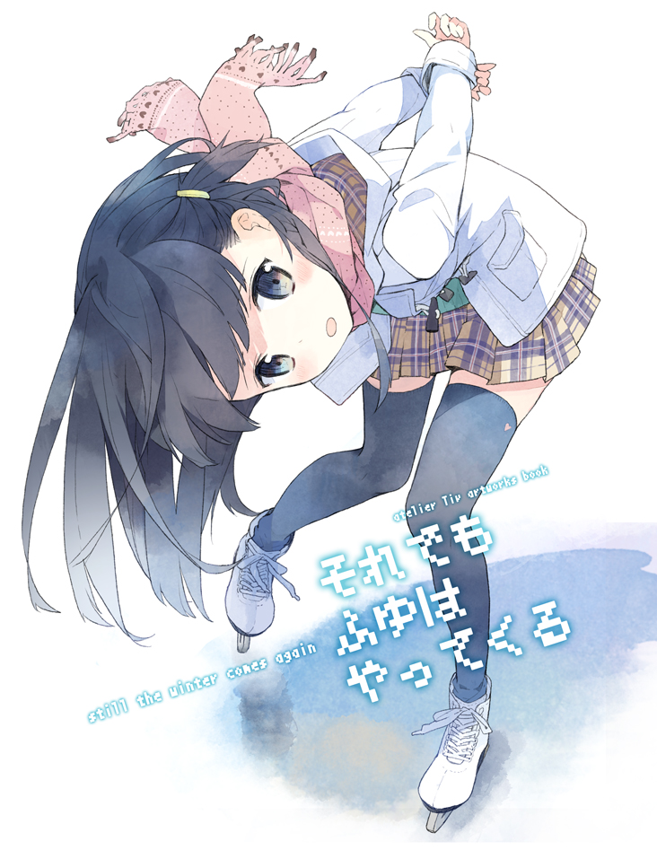 blush checkered child cover figure_skating hatomi_aika hatsukoi_flag ice_skates long_hair open_mouth pleated_skirt scarf skates skirt solo thigh-highs thighhighs tiv tongue