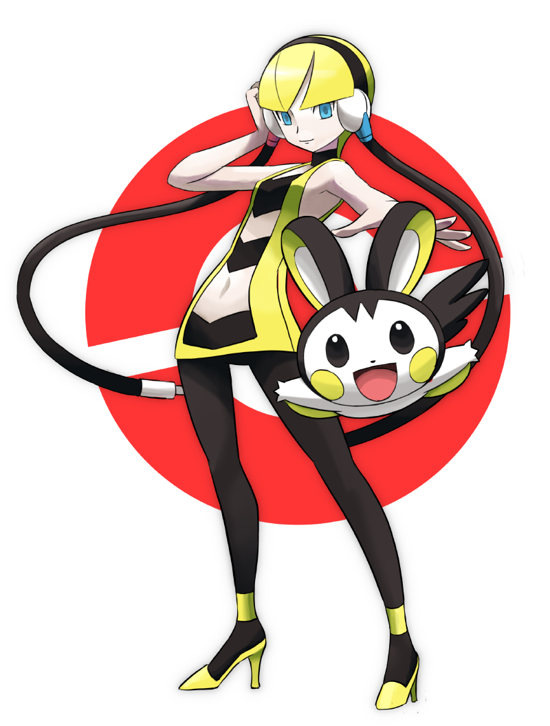 blonde_hair blue_eyes bm03 emolga emonga high_heels kamitsure_(pokemon) navel navel_cutout pantyhose pokemon pokemon_(game) pokemon_black_and_white pokemon_bw shoes standing