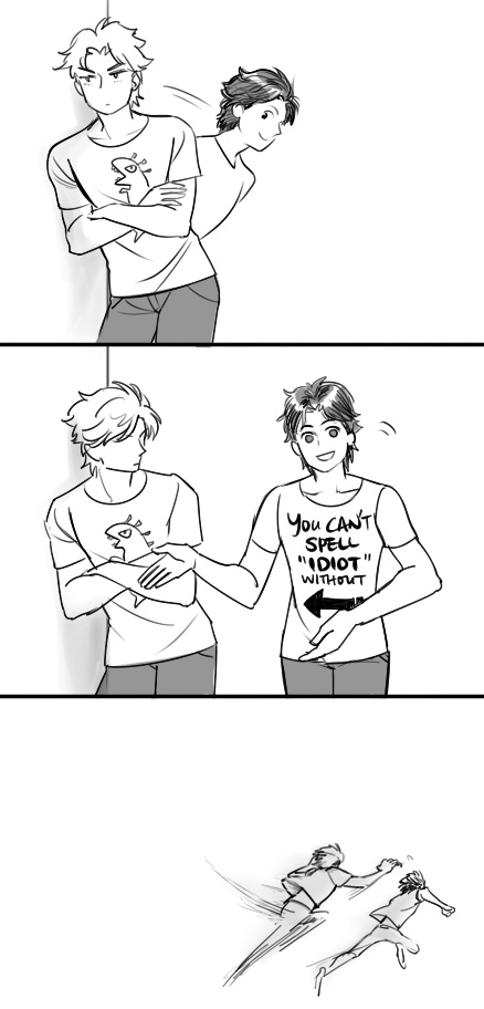 2boys 4koma comic dio_brando jojo_no_kimyou_na_bouken jonathan_joestar magatsumagic monochrome multiple_boys t-shirt