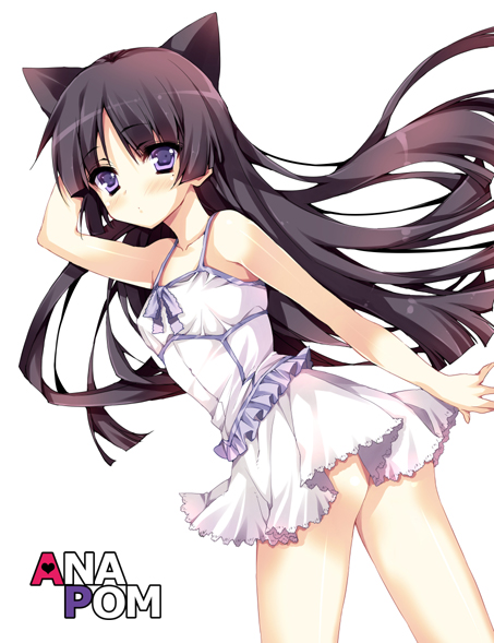 animal_ears black_hair blush cat_ears dress gokou_ruri hime_cut long_hair mole ore_no_imouto_ga_konna_ni_kawaii_wake_ga_nai purple_eyes violet_eyes