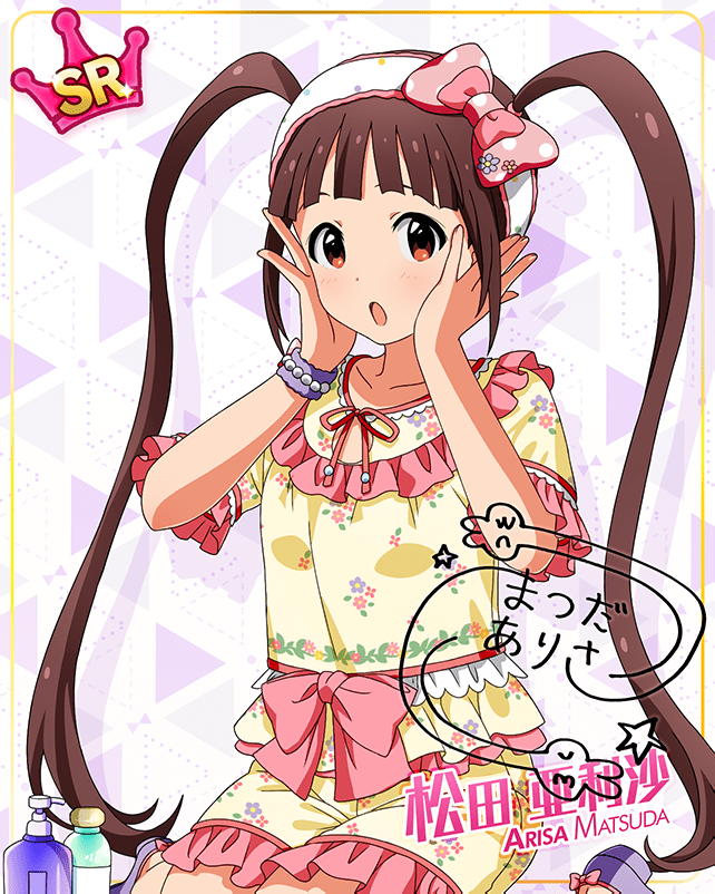 blush brown_eyes brown_hair character_name dress idolmaster_million_live!_theater_days long_hair matsuda_arisa twintails