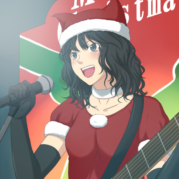 1girl amagami guitar hat instrument microphone microphone_stand santa_costume santa_hat solo tanamachi_kaoru toki_(artist)