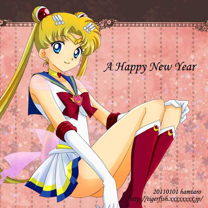 2011 bishoujo_senshi_sailor_moon blonde_hair blue_eyes choker dated double_bun elbow_gloves gloves hamutarou long_hair magical_girl sailor_moon sailor_senshi skirt super_sailor_moon tiara tsukino_usagi twintails