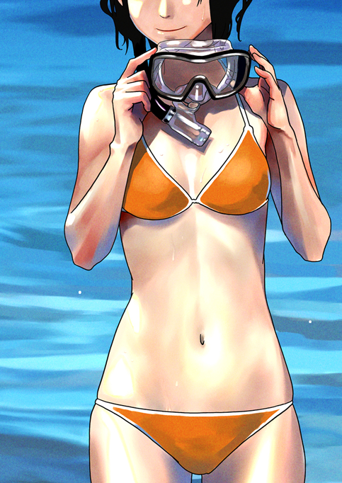 black_hair copyright_request diving_mask head_out_of_frame hitomi_kazuya short_hair solo swimsuit