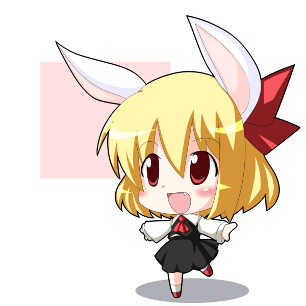 animal_ears ascot blonde_hair blush bunny_ears chibi fang kemonomimi_mode outstretched_arms r_pascal red_eyes rumia short_hair solo spread_arms standing the_embodiment_of_scarlet_devil touhou youkai