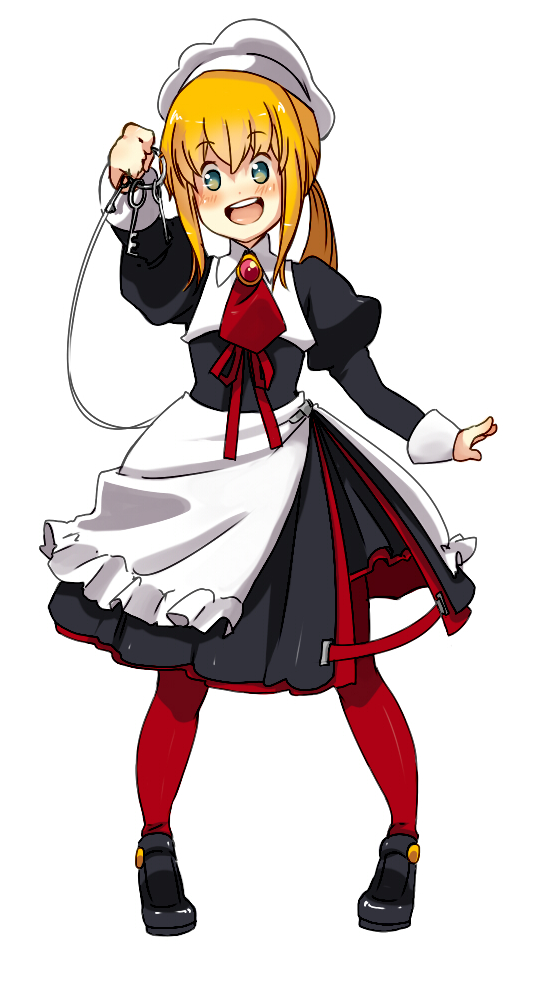 androgynous blonde_hair key maid pantyhose ponytail smile solo umineko_no_naku_koro_ni ushiromiya_lion yasu_(umineko)