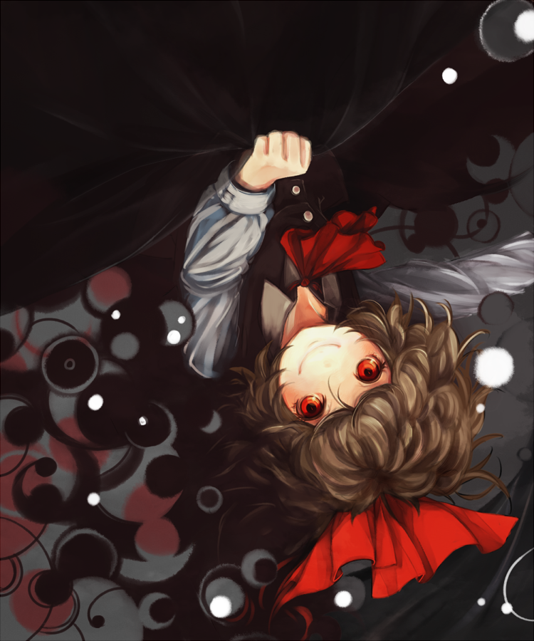 ascot blonde_hair face red_eyes rumia short_hair smile solo the_embodiment_of_scarlet_devil touhou upside-down yoss_3 youkai