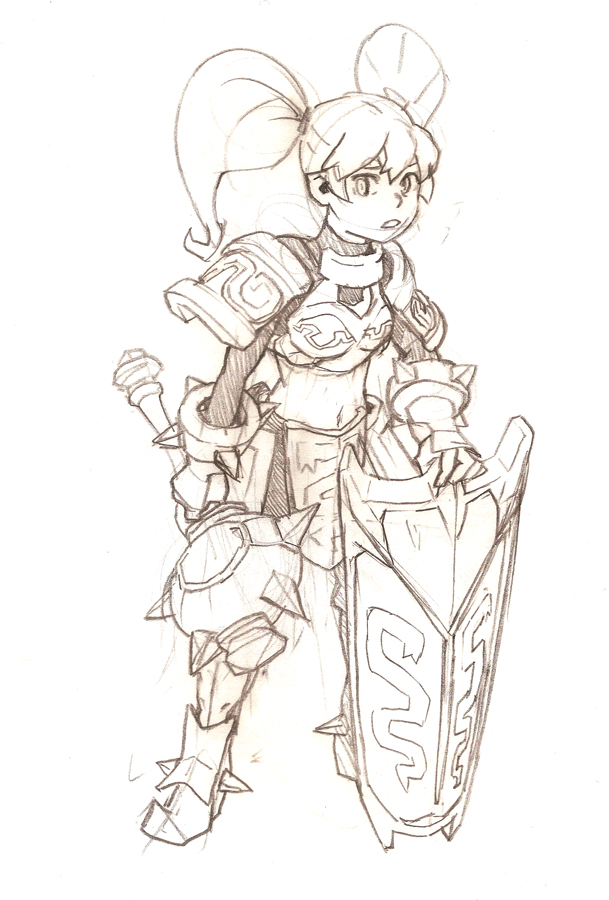 armor flat_chest hammer league_of_legends monochrome poppy shield twintails