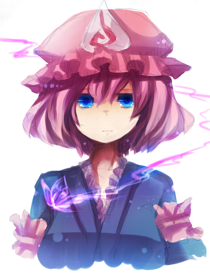 bad_id blue_eyes kusa pink_hair saigyouji_yuyuko solo touhou