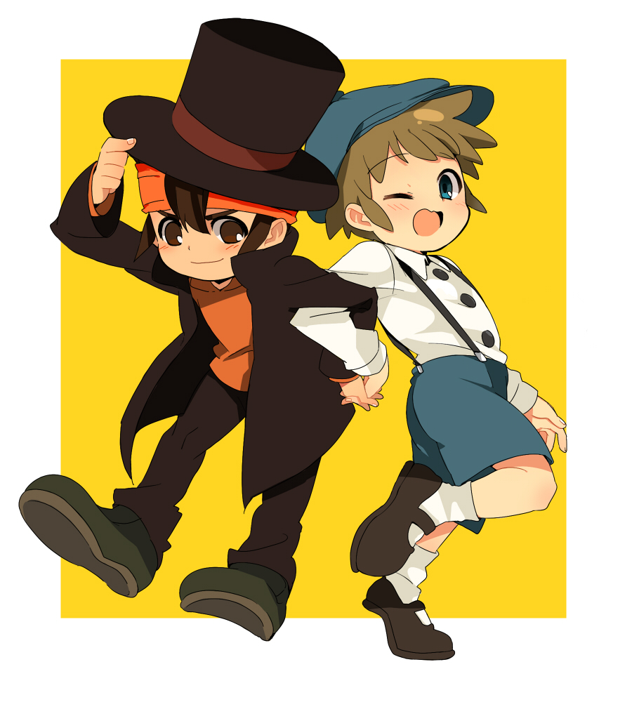 brown_eyes brown_hair caterpillar_(artist) child cosplay endou_mamoru hat headband hershel_layton hershel_layton_(cosplay) inazuma_eleven inazuma_eleven_(series) luke_triton luke_triton_(cosplay) professor_layton shiratama_shima short_hair tachimukai_yuuki top_hat