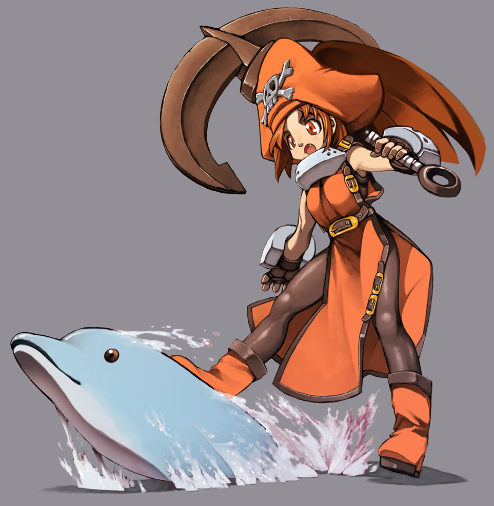 brown_eyes brown_hair dolphin fang fingerless_gloves gloves guilty_gear hat may may_(guilty_gear) pantyhose pirate pirate_hat skull_and_crossbones yskysk