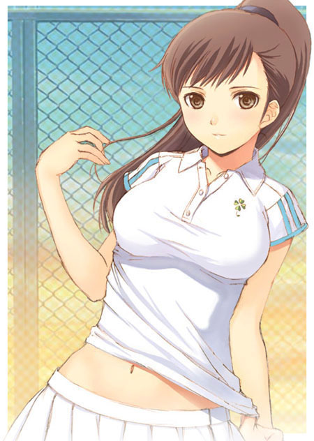 brown_hair duplicate female_protagonist_(persona_3) hijiri_ruka iwasaki_rio midriff navel persona persona_3 persona_3_portable ponytail