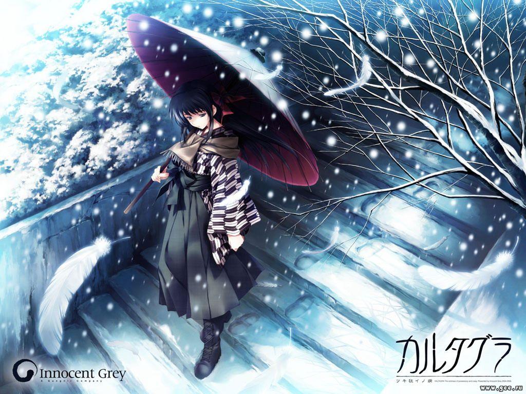 cartagra feathers kouzuki_kazuna oriental_umbrella snow sugina_miki umbrella