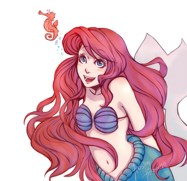 ariel blue_eyes disney little_mermaid pixiv redhead seahorse smile underwater