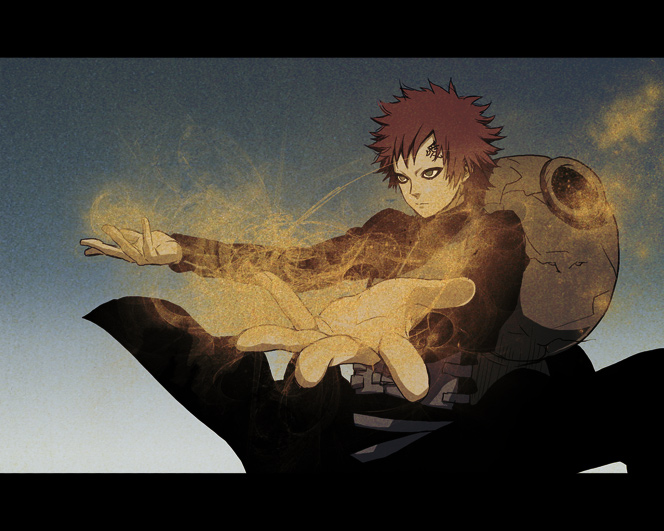 facial_mark foreshortening gaara gourd letterboxed male naruto noro_(king) sand solo