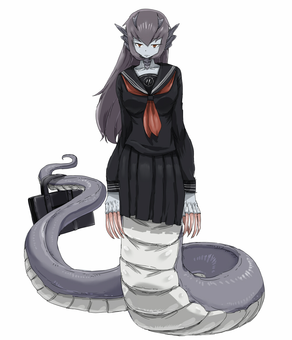 close_(artist) long_hair monster_girl naga original pointy_ears scales school_uniform setouchi_(blackse) snake solo tail