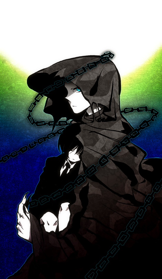 blue_eyes chain chains cloak closed_eyes formal male mochizuki_ryouji persona persona_3 suit yoshida_sei young