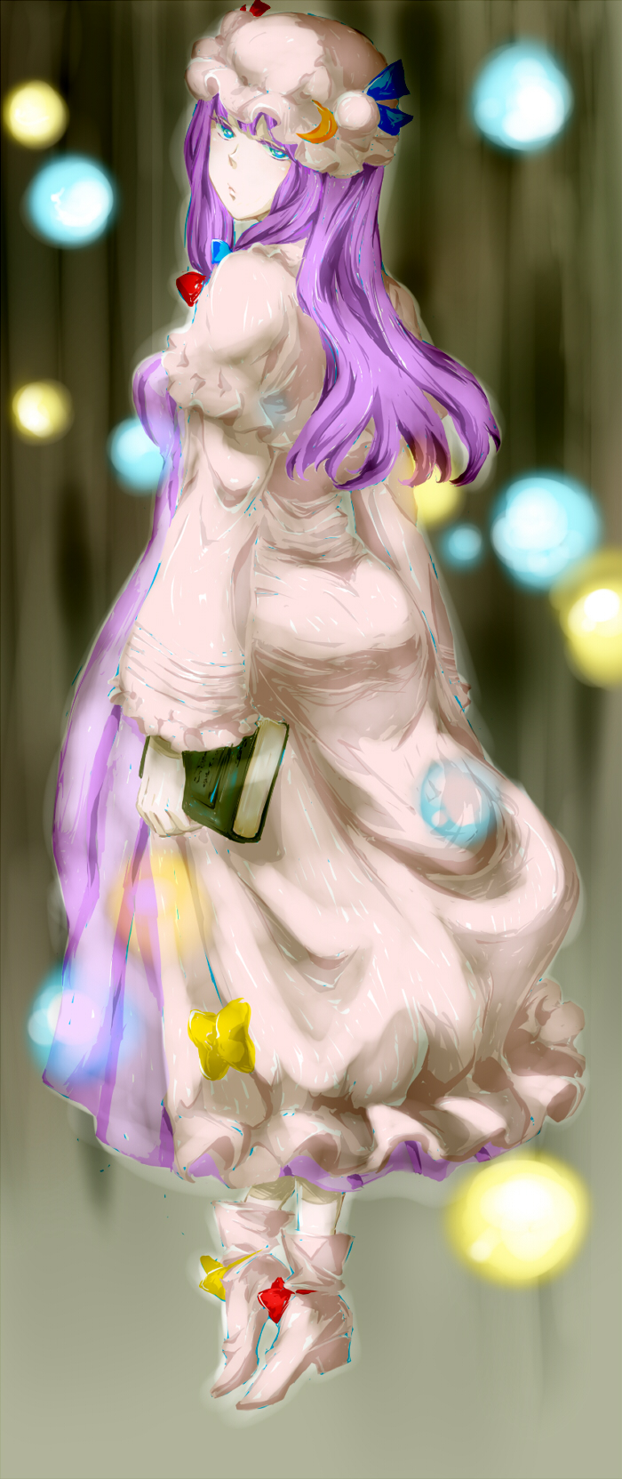 blue_eyes book cohal crescent hat highres long_hair patchouli_knowledge purple_hair solo touhou