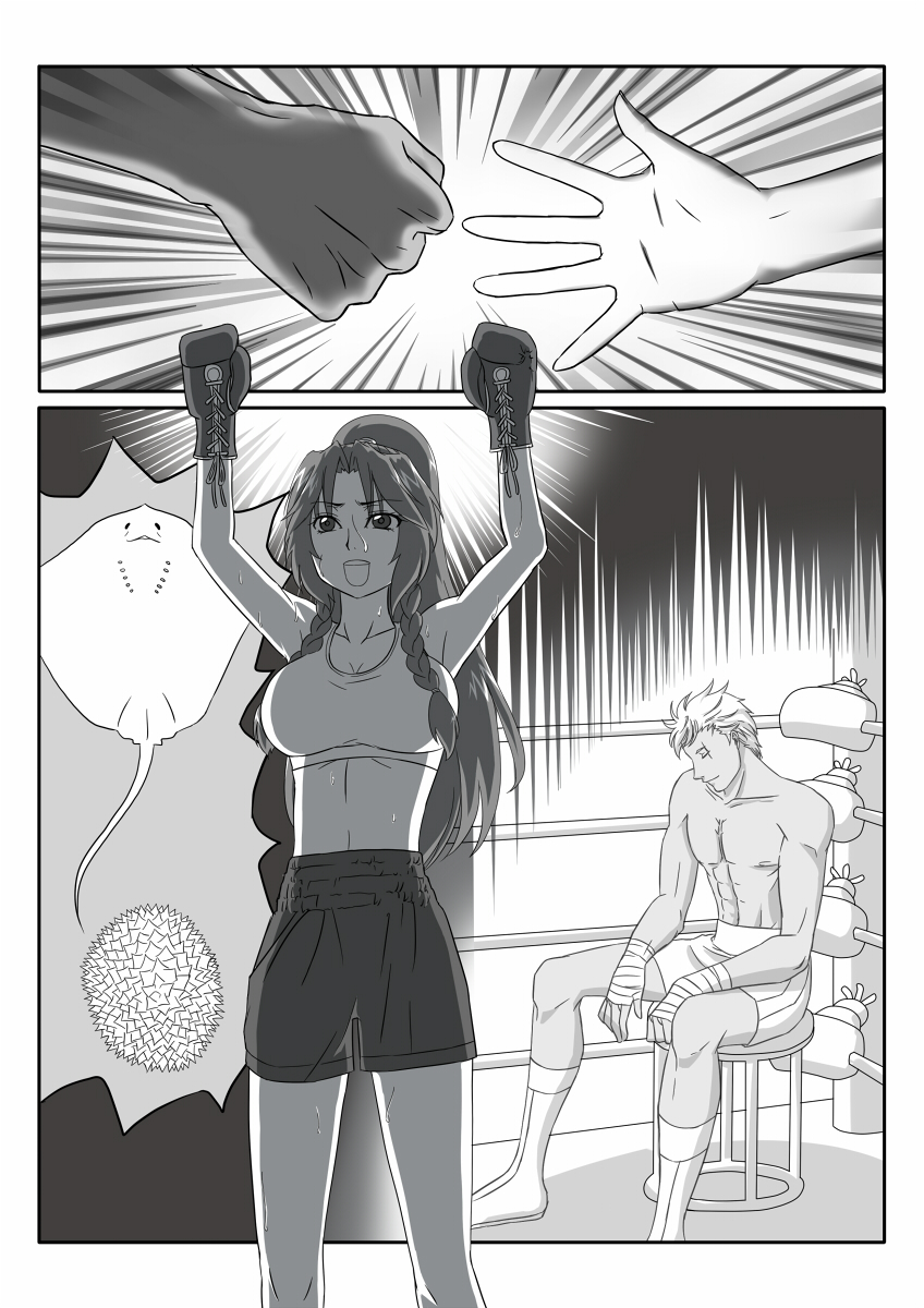 boxing boxing_gloves comic crossover highres hong_meiling king_of_fighters krizalid m.u.g.e.n monochrome mugen_(game) parody senmi_aki silent_comic sweat touhou