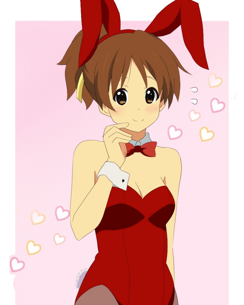 brown_eyes brown_hair bunny_ears bunnysuit hirasawa_ui k-on! miracle pantyhose ponytail short_hair