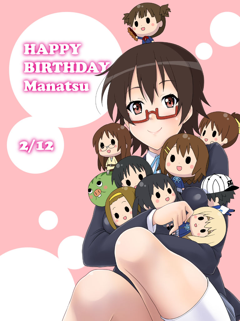 brown_eyes brown_hair character_request crossover doll eunos glasses half_rim_glasses hirasawa_ui hirasawa_yui k-on! kotobuki_tsumugi manabe_nodoka nakano_azusa pantyhose pokemon red-framed_glasses semi-rimless_glasses suzuki_jun swinub tainaka_ritsu under-rim_glasses yamanaka_sawako