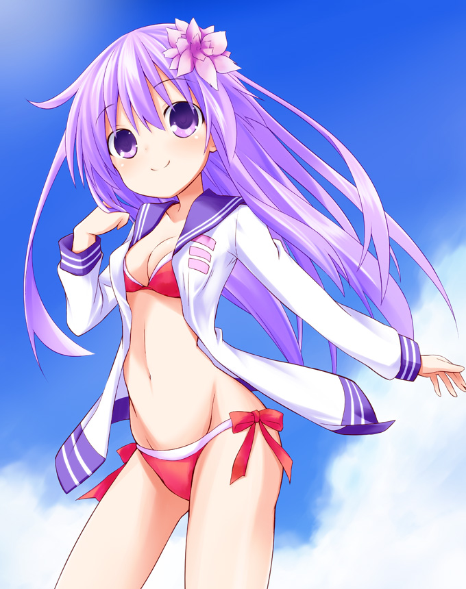 1girl bikini choujigen_game_neptune choujigen_game_neptune_mk2 long_hair nepgear purple_hair swimsuit taka_(suigendou) violet_eyes