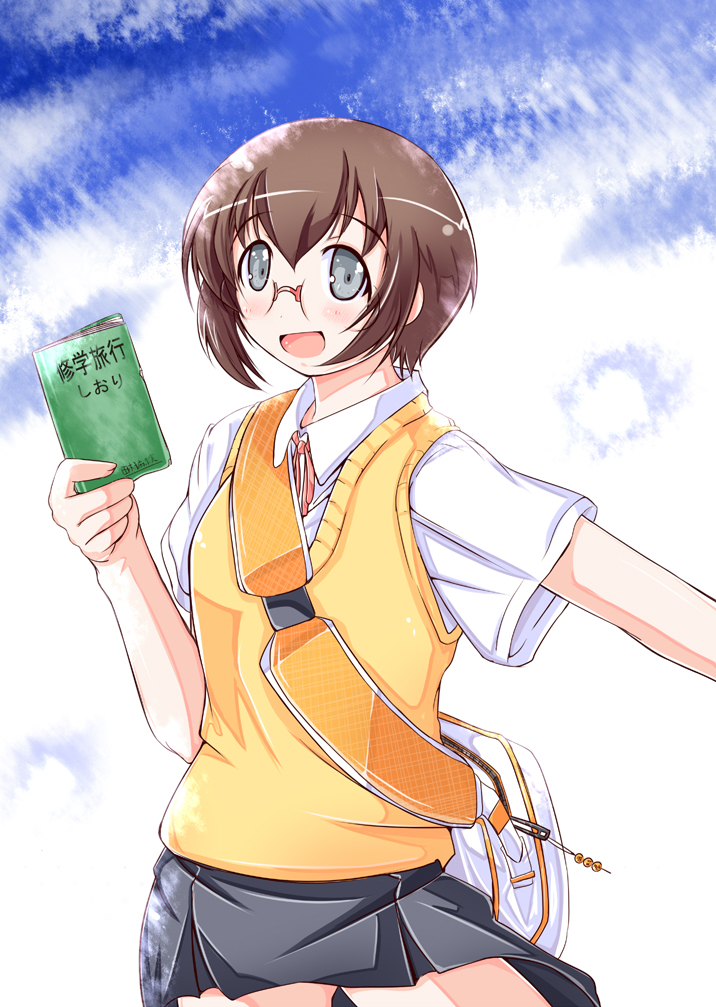 book brown_hair glasses grey_eyes mad_(hazukiken) ore_no_imouto_ga_konna_ni_kawaii_wake_ga_nai school_uniform short_hair sweater_vest tamura_manami