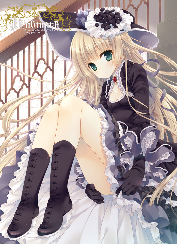 blonde_hair blunt_bangs boots dress gloves gosick gothic_lolita hat lolita_fashion long_hair petticoat slip_skirt solo tatekawa_mako very_long_hair victorica_de_blois victorique_de_broix wnb_mark