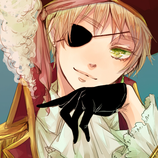 aimu cravat eyepatch face gloves hachi_(aimu) hands hat lips pirate simple_background united_kingdom_(hetalia)