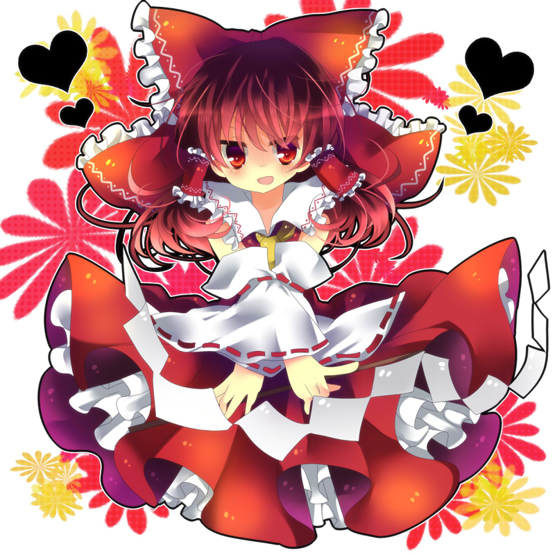 bad_id bow brown_hair hair_bow hakurei_reimu heart japanese_clothes kozue miko red_eyes solo touhou