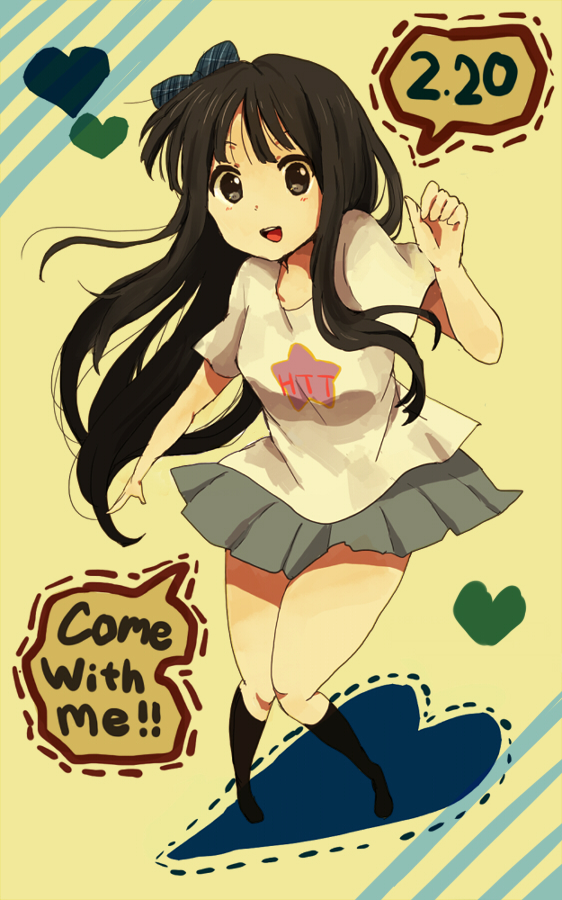 bad_id black_eyes black_hair k-on! long_hair skirt t-shirt toji_303