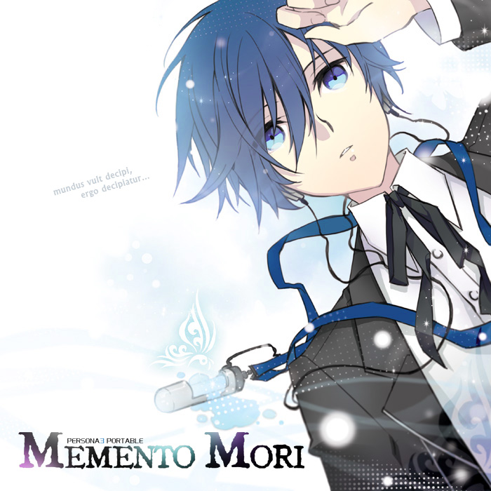 arisato_minato blue_eyes blue_hair digital_media_player headphones latin lying male on_back persona persona_3 persona_3_portable ron_(lovechro) school_uniform short_hair solo translated