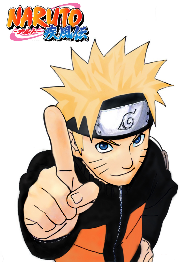 blonde_hair blue_eyes hand_on_hip jinchuuriki male naruto pointing simple_background solo spiky_hair uzumaki_naruto white_background