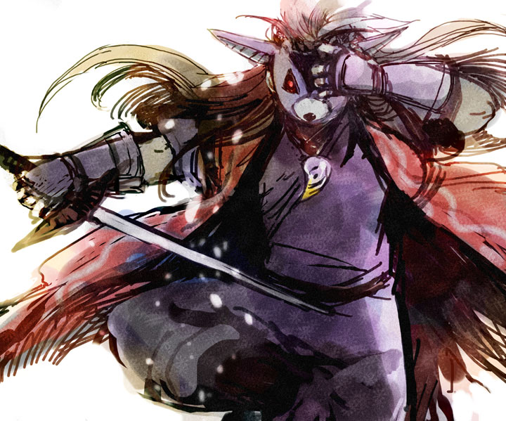gloves koku_666 long_hair mask okami oki personification sword weapon wolf