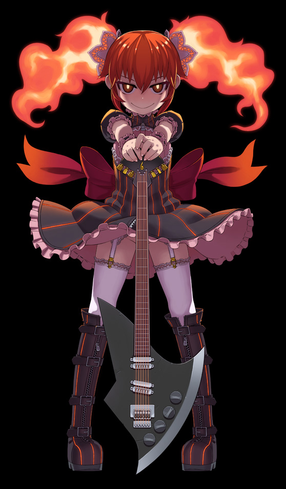 1girl electric_guitar guitar instrument original ribbon skirt smile solo x6suke