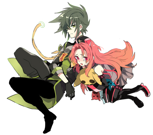 arietta bad_id boots coat detached_sleeves doll frown gloves green_eyes green_hair hat kabenooto long_hair messy_hair pants pink_eyes pink_hair sad skirt sync tales_of_(series) tales_of_the_abyss tears thigh-highs thighhighs