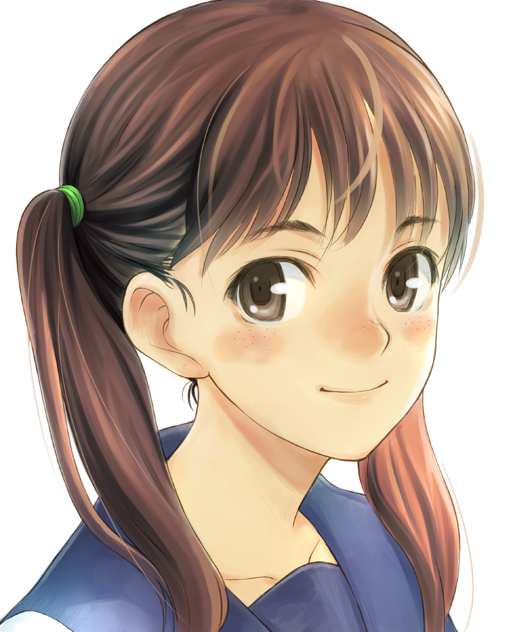 brown_hair close-up face freckles highres hirokiku original portrait school_uniform smile solo twintails