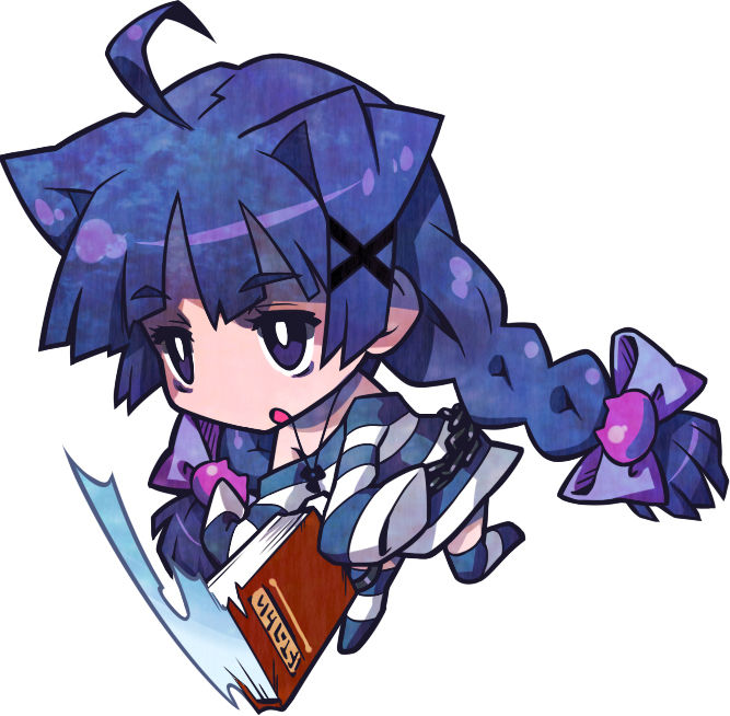 book bow braid chain chains chibi criminal_girls hair_bow ichihaya nippon_ichi purple_eyes purple_hair solo striped striped_legwear striped_thighhighs thigh-highs thighhighs twin_braids violet_eyes